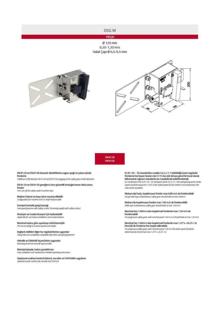 REGÜLATÖR Ø120 + MRL / 190 V - 1.00 m/s